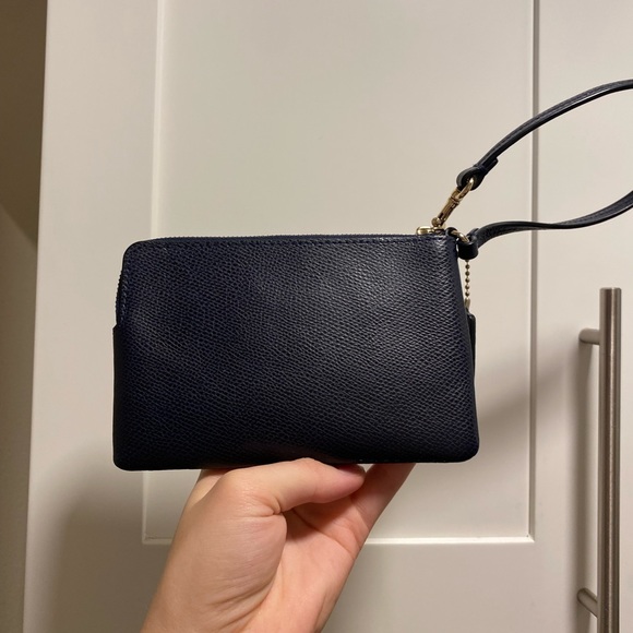 Navy Blue coach corner zip wristlet - Picture 2 of 5